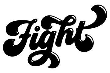 Naklejka premium Word ‘Fight’ written in stylized retro bubble script lettering