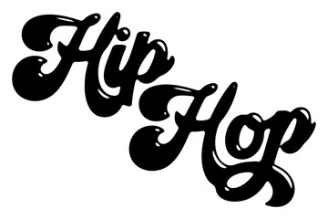 Word ‘Hip Hop’ written in stylized retro bubble script lettering