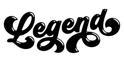 Word ‘Legend’ written in stylized retro bubble script lettering