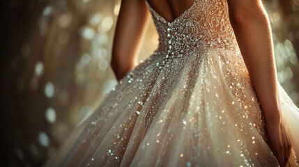 Close-Up of a Sparkling Dress.  Close-up of a glittering dress with detailed beadwork, capturing the shimmering elegance and sophistication of evening wear.