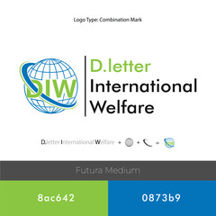 D. letter international welfare logo mockup fully editable vector file with some branding also add font Futura  medium also colors with codes 