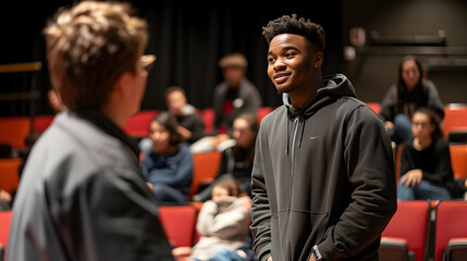 Fototapeta premium Student talking to teacher in theater class