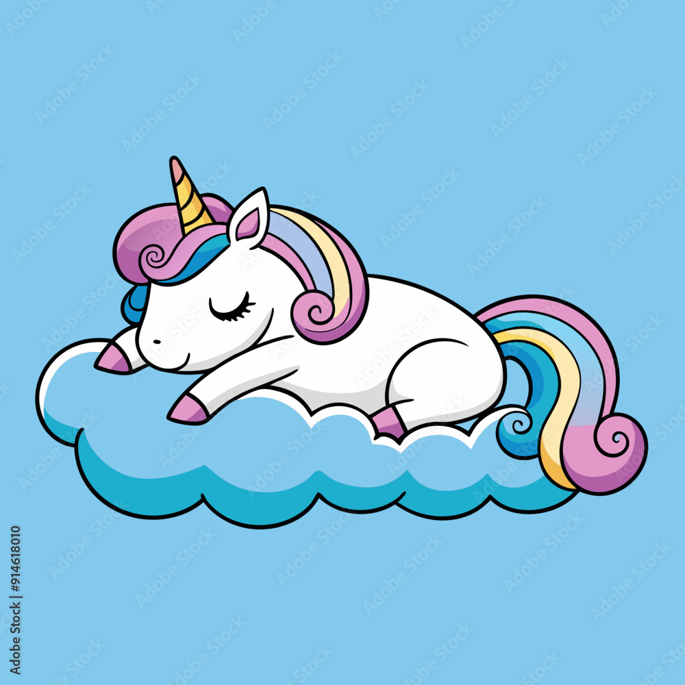 Canvas Prints cute unicorn sleeping on cloud cartoon vector icon