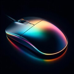 Chromatic Metal Mouse with Colorful Iridescence Gradient Reflections on Black Background