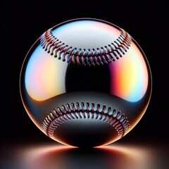 Chromatic Metal Baseball with Colorful Iridescence Gradient Reflections on Black Background