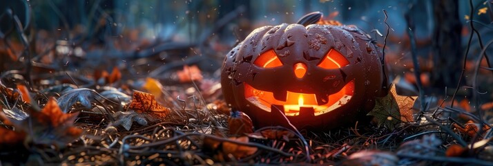 Fototapeta premium Halloween Pumpkin scarecrow carving a Jack o lantern