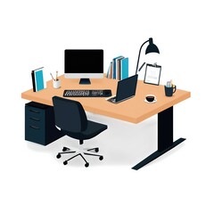 Fototapeta premium Modern office desk setup with computer and books
