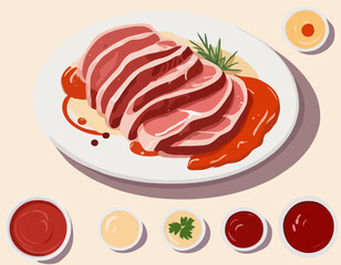 Sliced veal with sauce 
