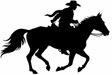 cowboy and horse running silhouettes , cowboy riding a running horse, Western riding discipline Reining vector collection
