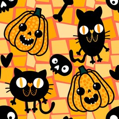 Halloween cute pumpkins seamless monsters pattern for wrapping paper and fabric