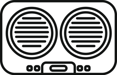 Line drawing of a portable speaker playing music, ideal for representing concepts like music, technology and sound