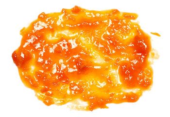Apricot jam, marmalade spread isolated on white background and texture