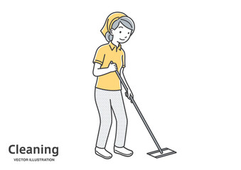 モップがけをするハウスクリーニングの女性