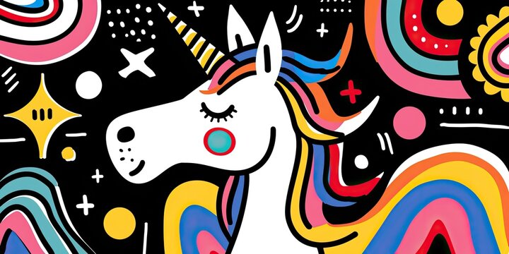 Colorful abstract unicorn with rainbow mane.