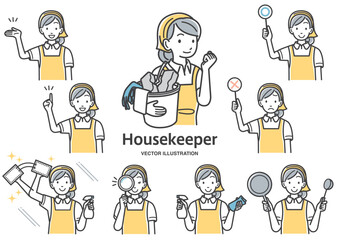 家事をするエプロン姿の女性のイラスト © TAKAO