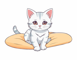 Kitten sitting on the bed on white background