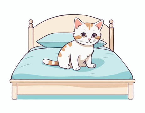 recommend clip art: Kitten sitting on the bed on white background