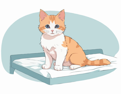 recommend clip art: Kitten sitting on the bed on white background