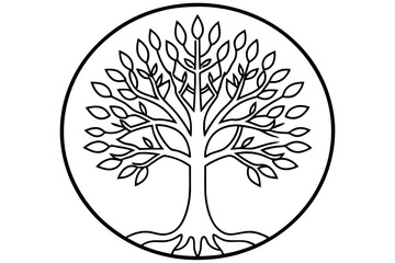 Tree of life logo icon. Botanic plant nature symbol. Circle tree logo design, Tree branch with leaves logo sign. Vector illustration
