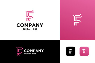 letter F pixel logo design vector