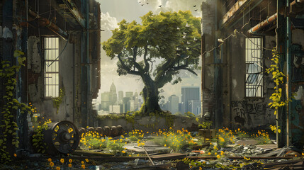 The Forgotten Factory: Nature Reclaims Industrial Ruins with Technological Harmony