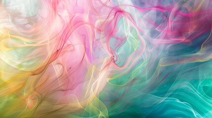 Fototapeta premium The image is a vibrant blend of colors, including shades of pink, green, blue, and yellow, merging seamlessly into each other