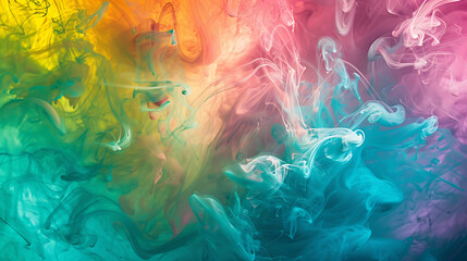 The image is a vibrant blend of colors, including shades of pink, green, blue, and yellow, merging seamlessly into each other