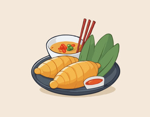 Asian Food Symbol Element Funny Cartoon Icon
