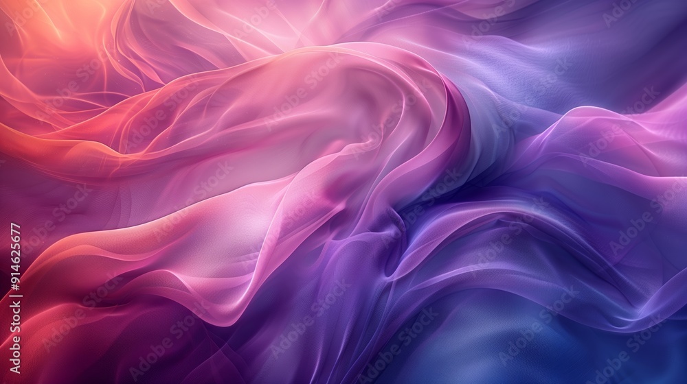 Poster abstract colorful fabric waves flowing together in soft light during evening hours