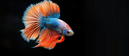 Fototapeta premium Vibrant Siamese Fighting Fish in Black Background