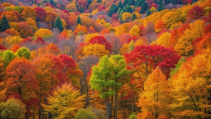 Vibrant autumn trees in a dense forest, autumn, trees, fall, foliage, colorful, nature, forest, seasonal, leaves
