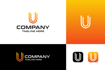 letter U logo technology vector graphic design