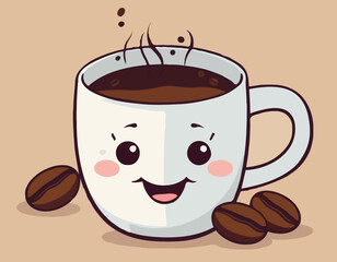 Mug with Coffee and Coffee Beans Cartoon Clipart