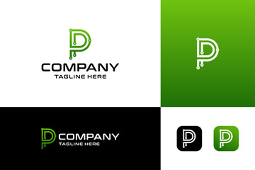 letter P logo technology vector graphic design