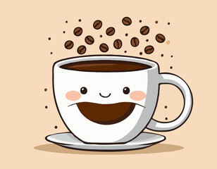 Mug with Coffee and Coffee Beans Cartoon Clipart