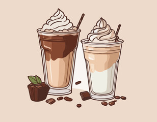 Hand Drawn Chocolate Frappe and Whipped Cream illustration
