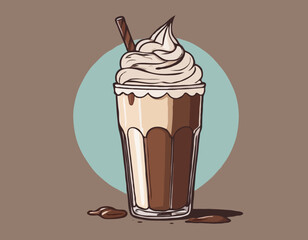 Hand Drawn Chocolate Frappe and Whipped Cream illustration
