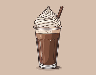 Hand Drawn Chocolate Frappe and Whipped Cream illustration
