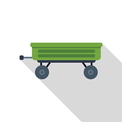 Green farm tipper trailer standing on white background, farming vehicle for carrying crops