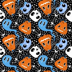 Halloween pumpkins seamless monsters pattern for wrapping paper and fabric