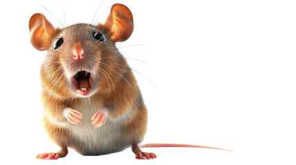 Cartoon surprised mouse on transparent background