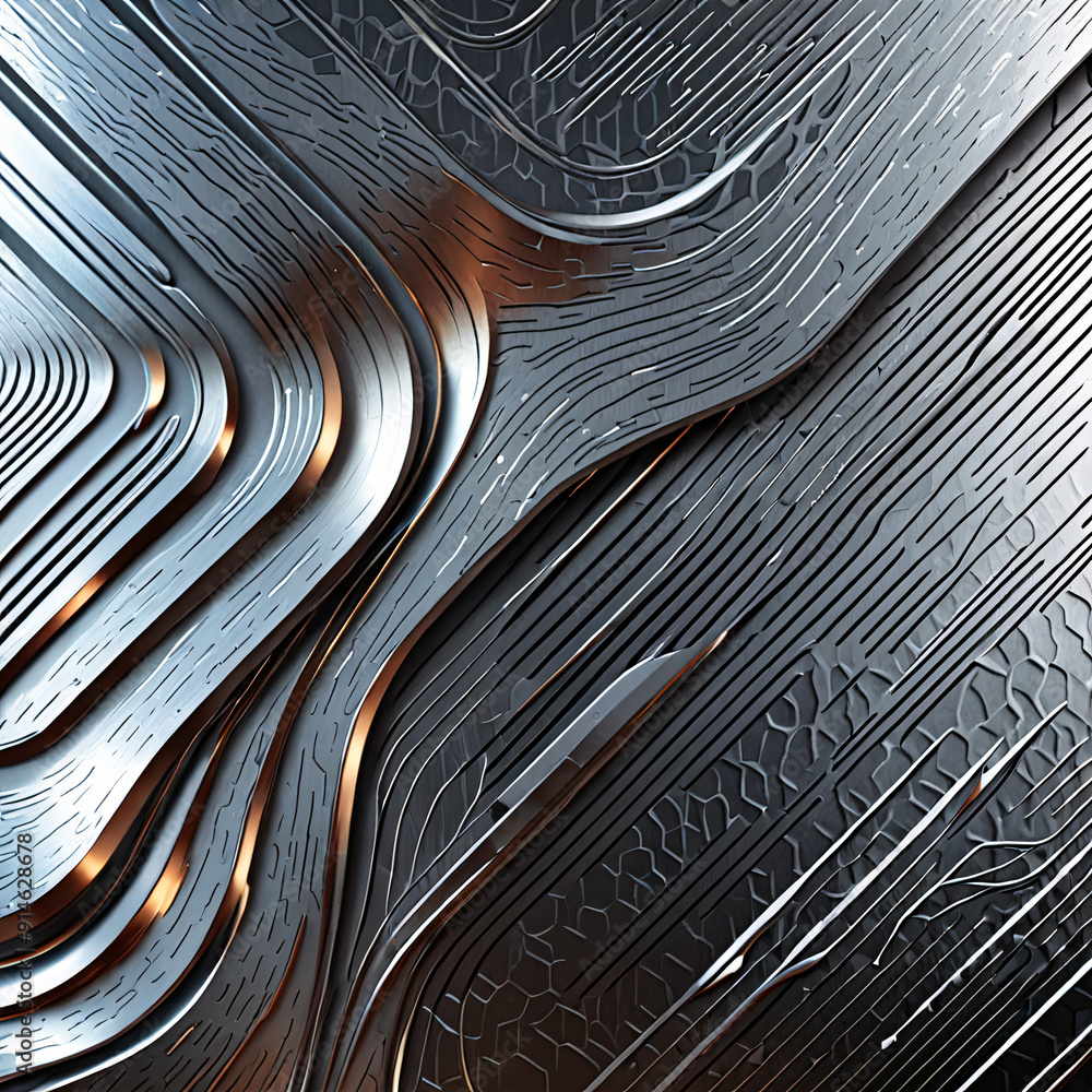 Poster a futuristic abstract design with metallic textures and sleek lines