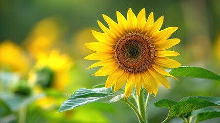 Obraz premium A sunflower's close-up in a field against a blurred background