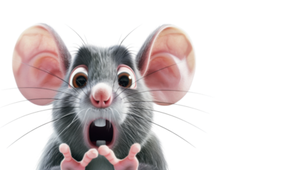 Cartoon surprised mouse on transparent background