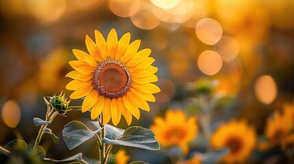   A sunflower in a field with bokeh background