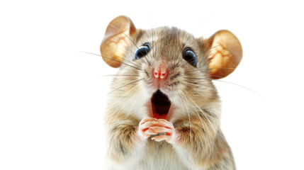 Cartoon surprised mouse on transparent background