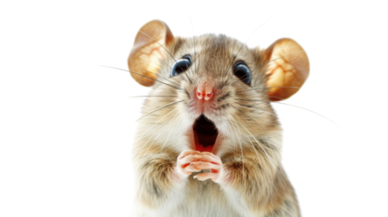 Cartoon surprised mouse on transparent background