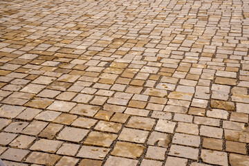 Sandstone cobblestones on the square around St. Mary and St. Korbinian Cathedral of the former Diocese of Freising, Bavaria, Germany