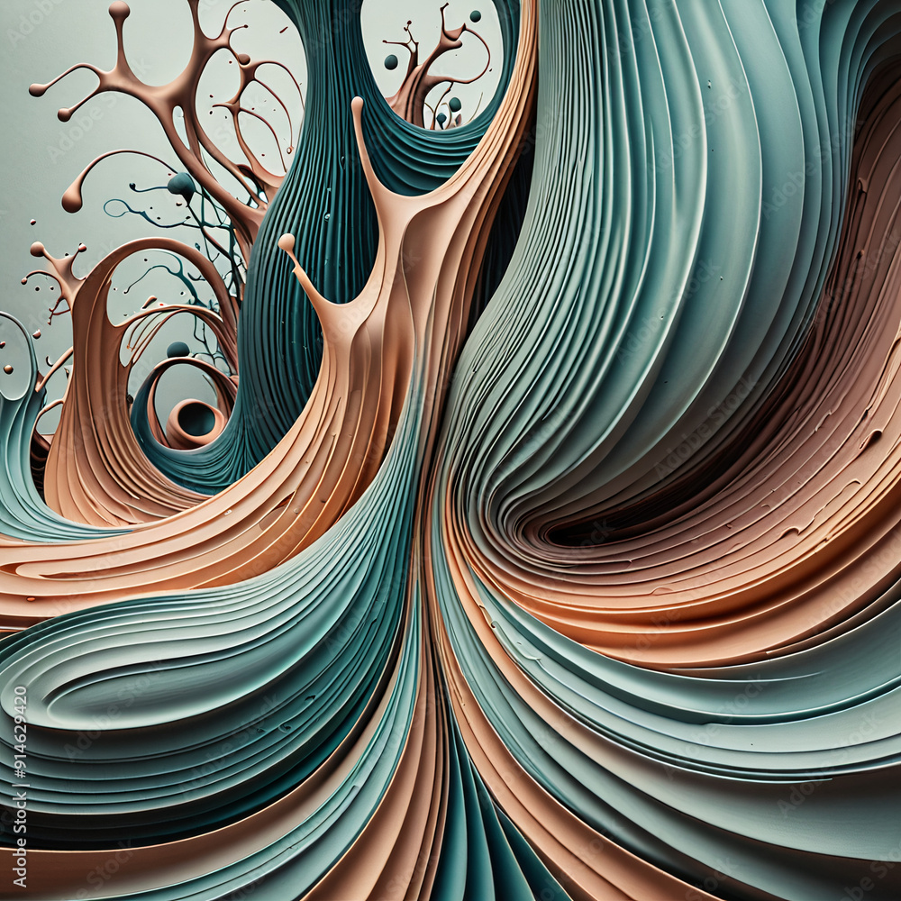 Poster a mesmerizing blend of fluid lines and organic forms in a chaotic composition