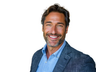 Real estate agent gesturing at doorway of new home